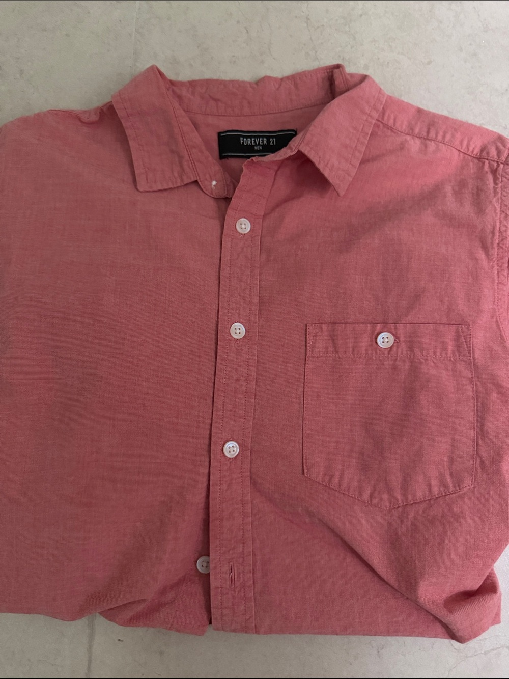 Forever 21 Men’s Coral Pink Short-Collar Button-Down Shirt